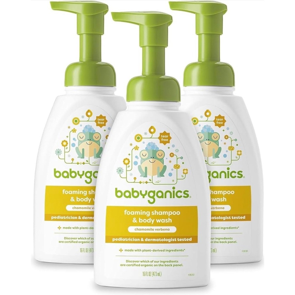 Babyganics Foaming Shampoo & Body Wash, Chamomile Verbena, 16 fl oz - Pack of 3